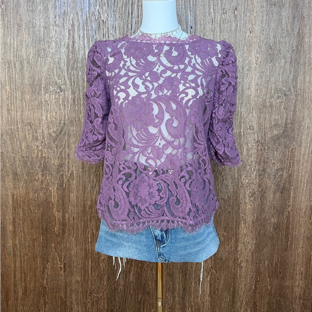 Sundance Lilac Lavender Sheer Lace Top